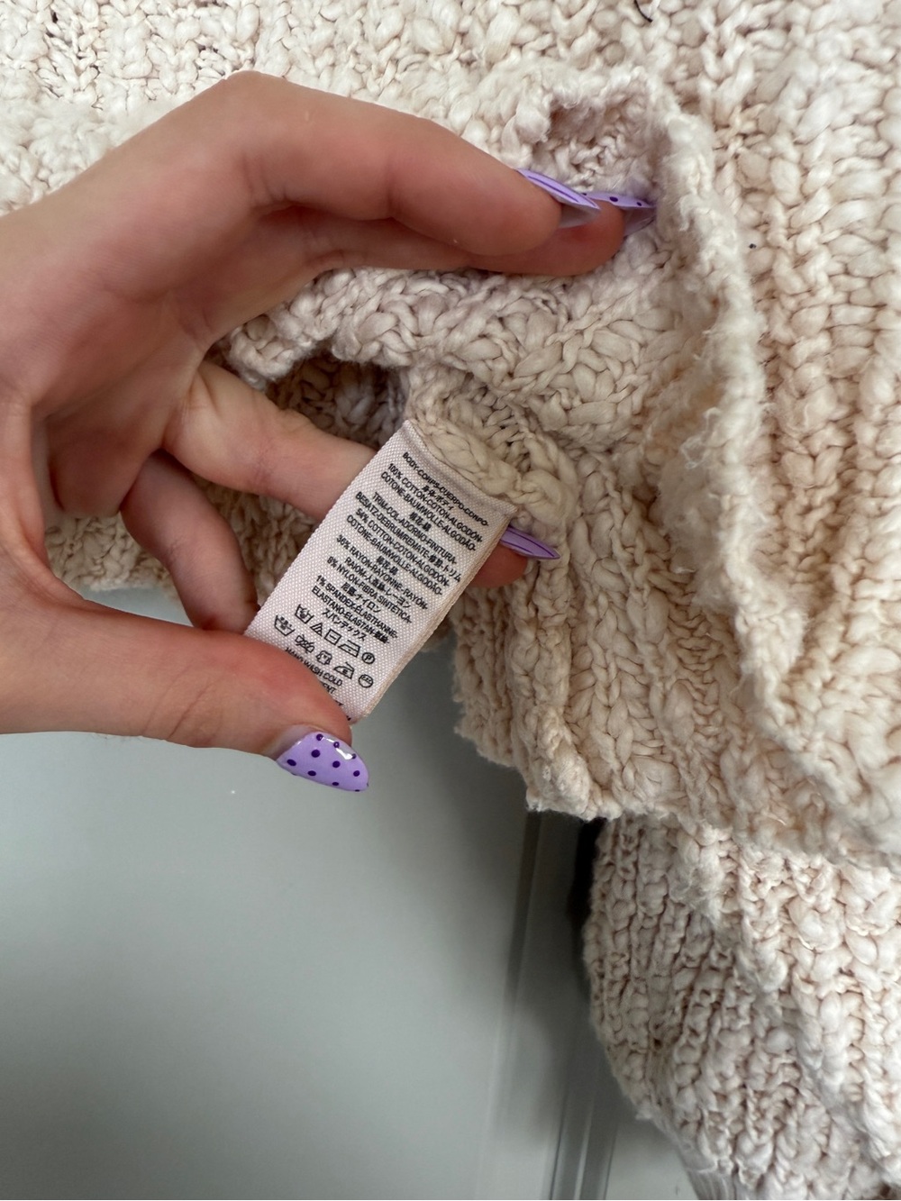 FREE PEOPLE Pandora’s Sweater Chunky Ivory Knit Cotton Cropped Oversized Top S - Picture 5 of 6
